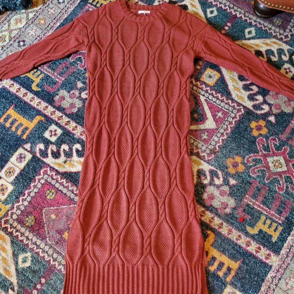 Stitchdrop cable knit sweater dress pink size small